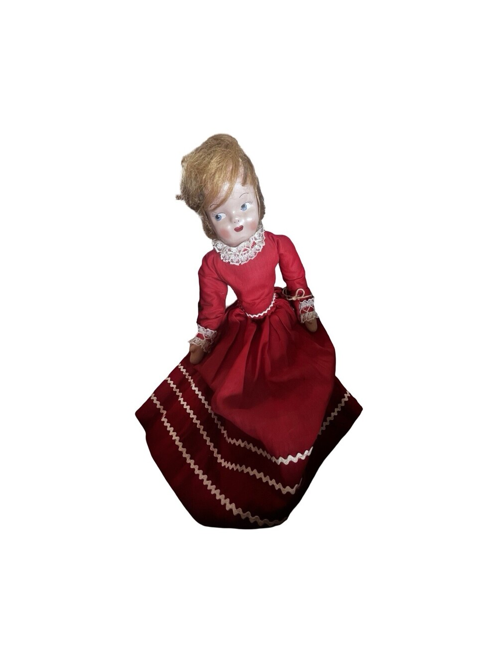 Antique Celluloid Cloth Baby Doll Creepy Scary Red Dress  Old Vintage